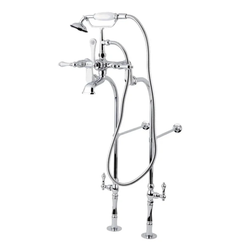 Kingston - Tub Faucets - Vintage CCK103T/CCK104T Three-Handle 2-Hole Freestanding Clawfoot Tub Faucet Package with Supply Line and Hand Shower