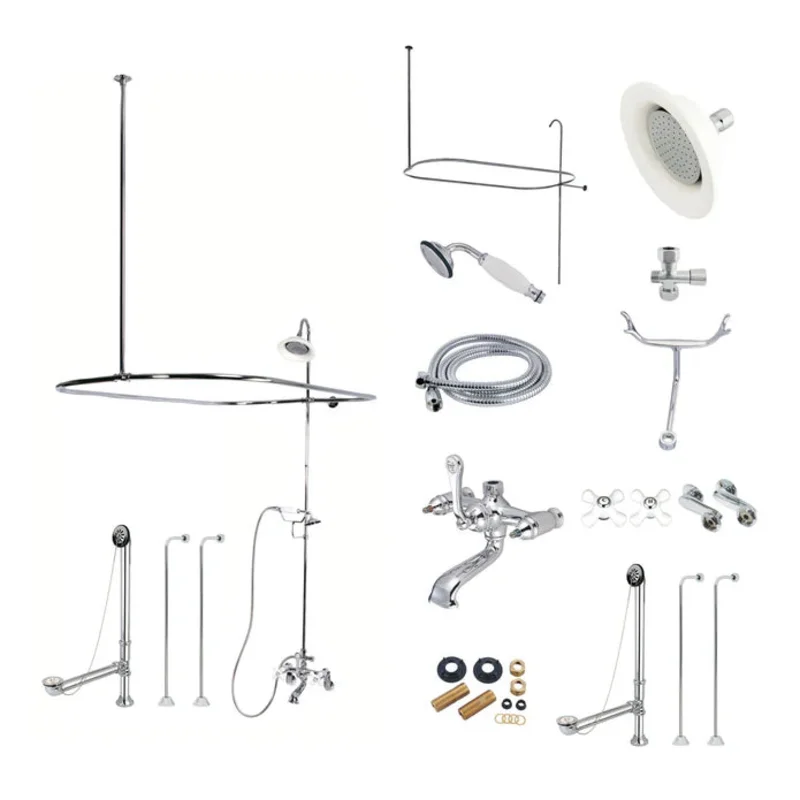 Kingston - Tub Faucets - Vintage CCK114PX (Porcelain Cross) Three-Handle 2-Hole Tub Wall Mount Clawfoot Tub Faucet Package with Shower Enclosure and Hand Shower