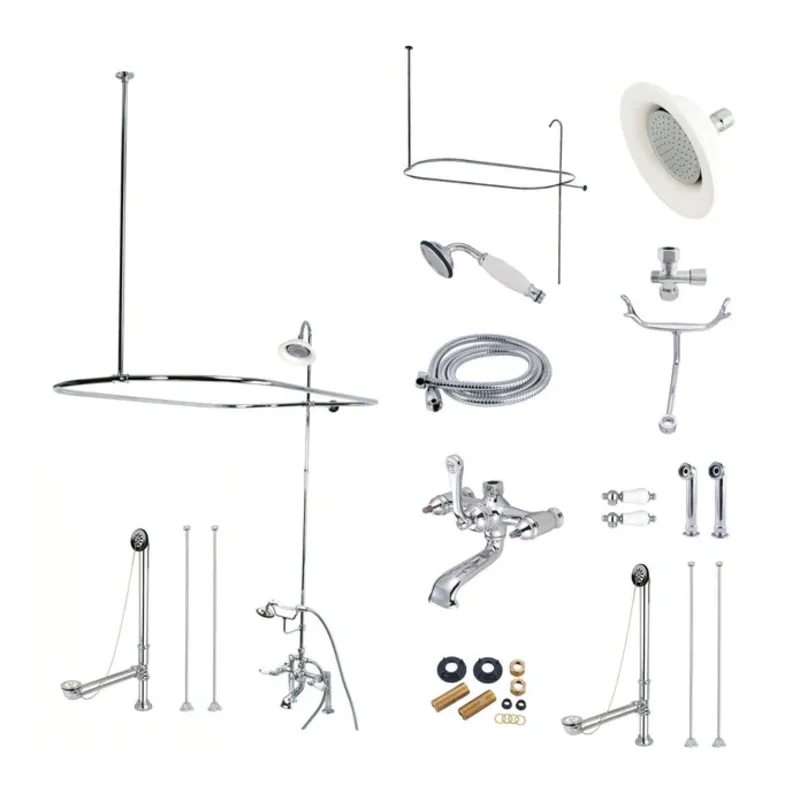 Kingston - Tub Faucets - Vintage CCK117DPL Three-Handle 2-Hole Deck Mount Clawfoot Tub Faucet Package with Shower Enclosure and Hand Shower