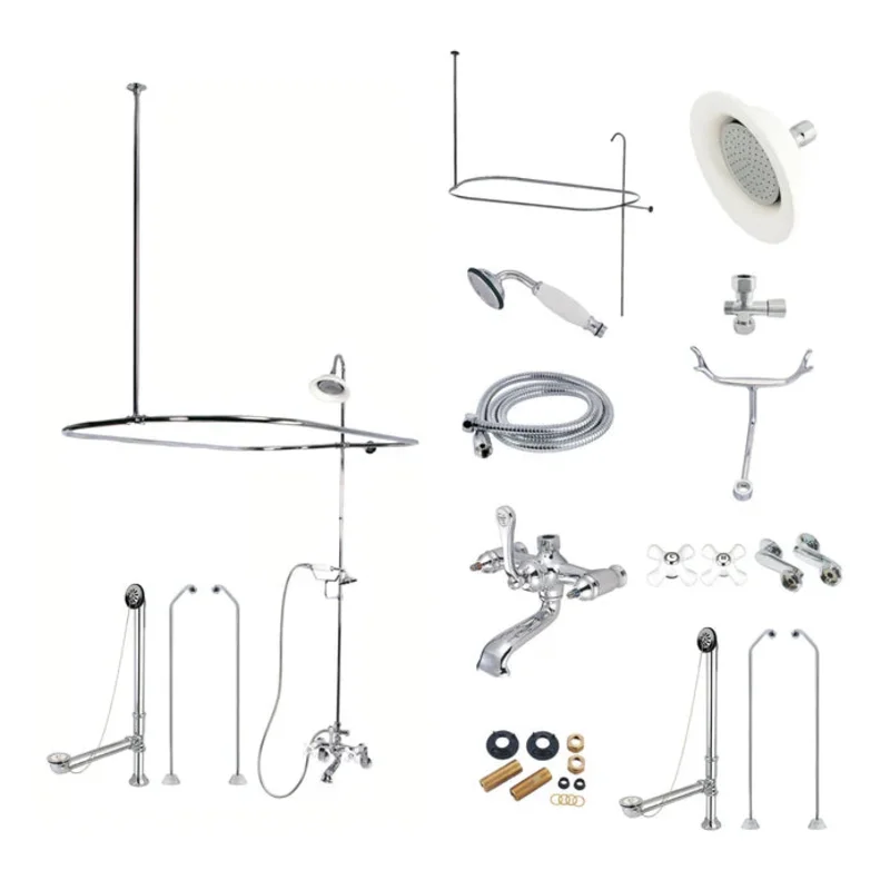 Kingston - Tub Faucets - Vintage CCK118PX (Porcelain Cross) Three-Handle 2-Hole Tub Wall Mount Clawfoot Tub Faucet Package with Shower Enclosure and Hand Shower
