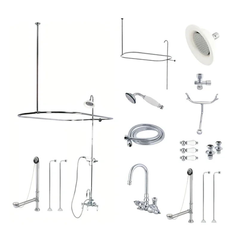 Kingston - Tub Faucets - Vintage CCK214PL Three-Handle 2-Hole Tub Wall Mount Clawfoot Tub Faucet Package with Shower Enclosure and Hand Shower