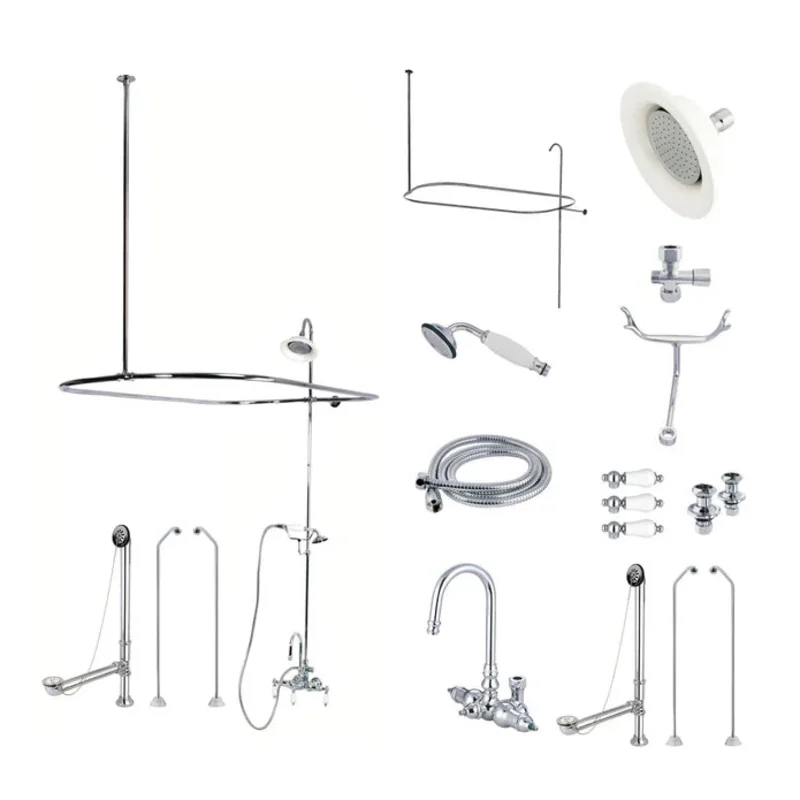 Kingston - Tub Faucets - Vintage CCK2182PL Three-Handle 2-Hole Tub Wall Mount Clawfoot Tub Faucet Package with Shower Enclosure and Hand Shower
