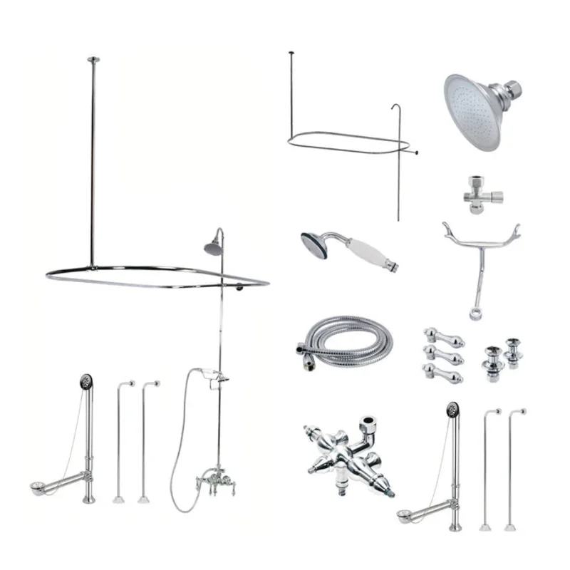 Kingston - Tub Faucets - Vintage CCK314AL Three-Handle 2-Hole Tub Wall Mount Clawfoot Tub Faucet Package with Shower Enclosure and Hand Shower