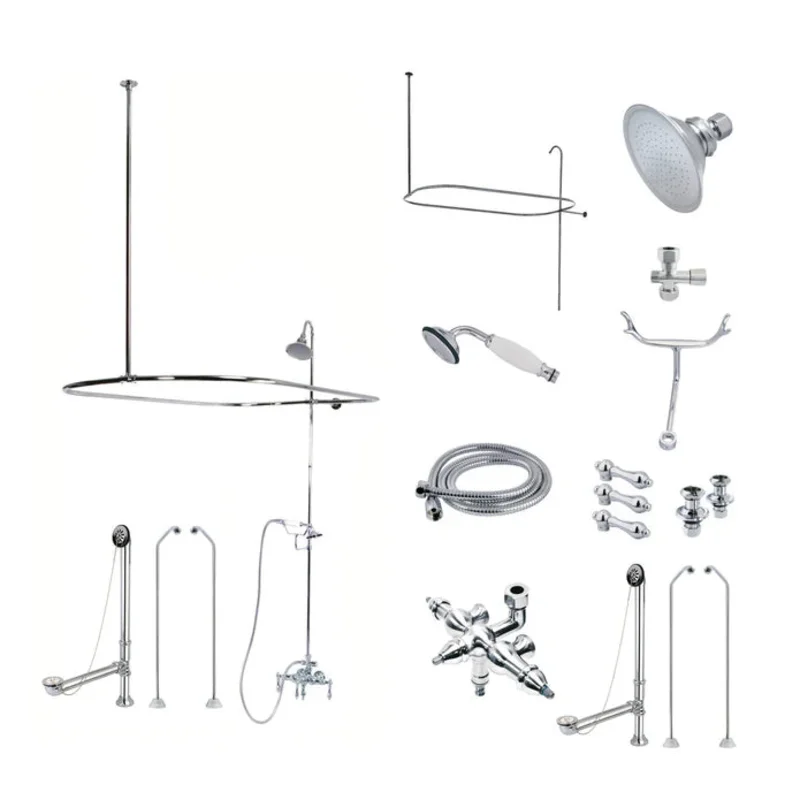 Kingston - Tub Faucets - Vintage CCK318AL Three-Handle 2-Hole Tub Wall Mount Clawfoot Tub Faucet Package with Shower Enclosure and Hand Shower