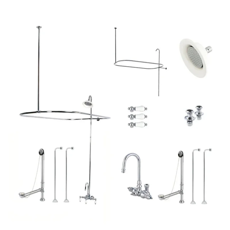Kingston - Tub Faucets - Vintage CCK414PL Three-Handle 2-Hole Tub Wall Mount Clawfoot Tub Faucet Package with Shower Enclosure