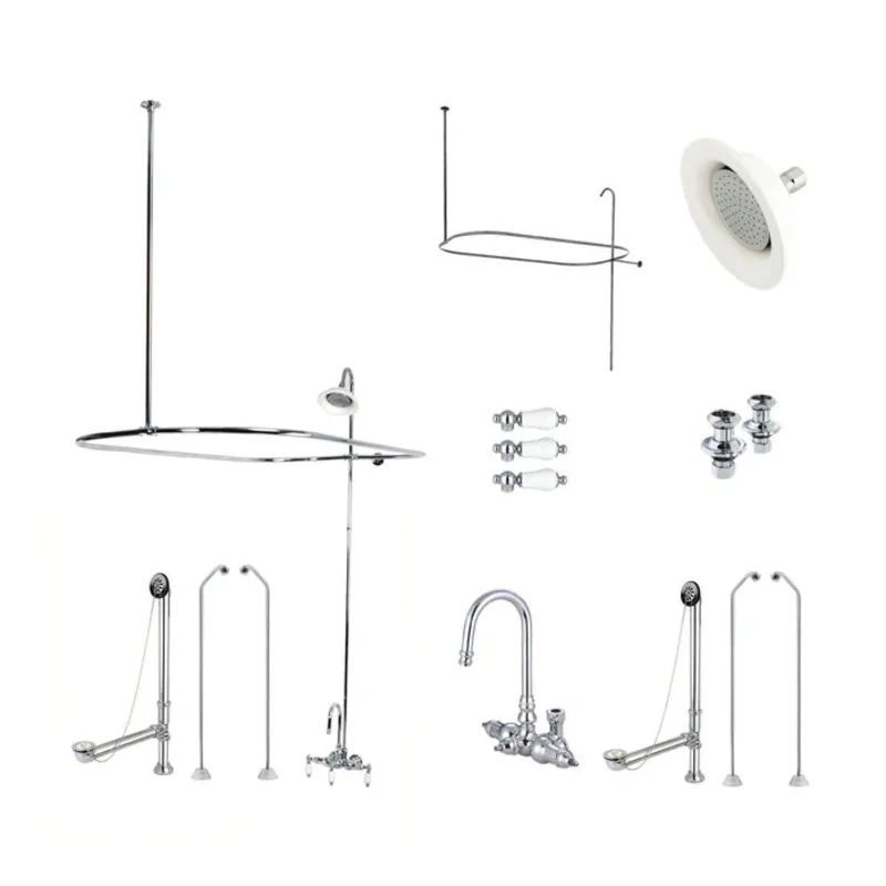 Kingston - Tub Faucets - Vintage CCK418PL Three-Handle 2-Hole Tub Wall Mount Clawfoot Tub Faucet Package with Shower Enclosure
