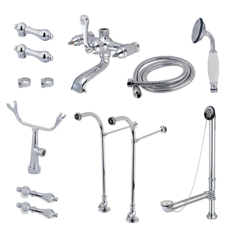 Kingston - Tub Faucets - Vintage CCK517AL Three-Handle 2-Hole Freestanding Clawfoot Tub Faucet Package with Supply Line, Hand Shower and Tub Drain
