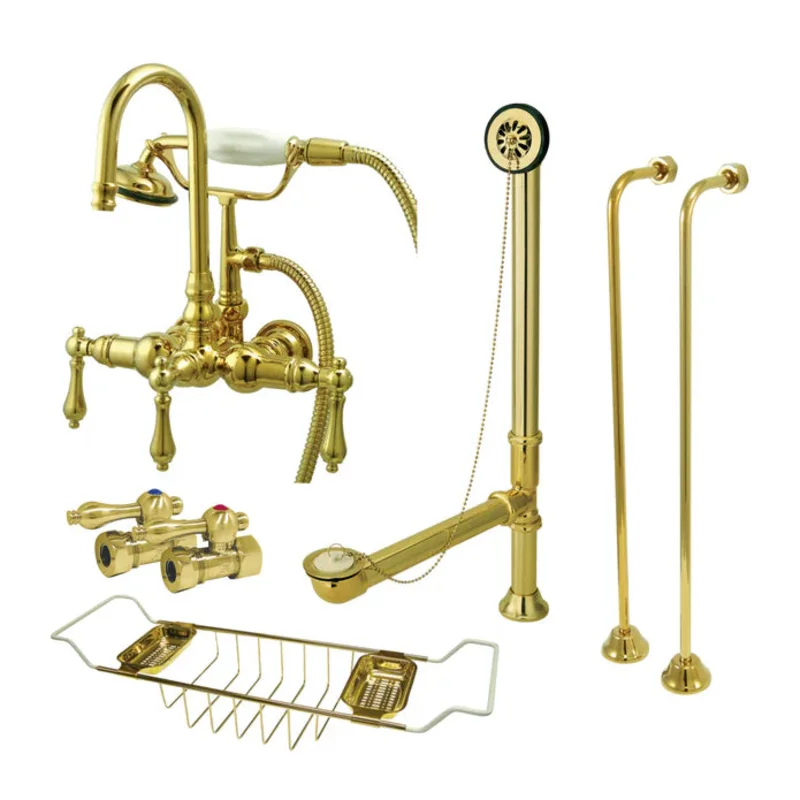 Kingston - Tub Faucets - Vintage CCK7T2SS-TC Two-Handle 2-Hole Tub Wall Mount Clawfoot Tub Faucet Package with Supply Line, Hand Shower and Tub Drain