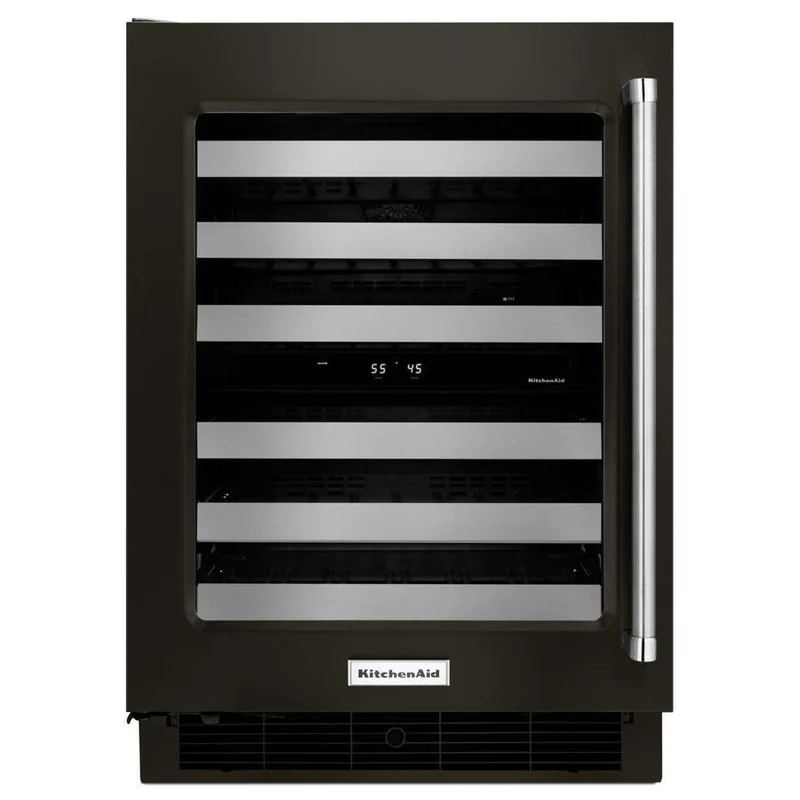 KitchenAid - 23.75 Inch 4.7 cu. ft Wine Cellar Refrigerator in Black Stainless - KUWL304EBS Black Stainless