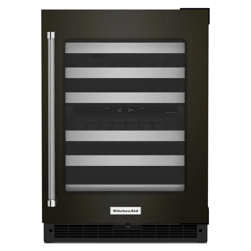 KitchenAid - 23.875 Inch 4.97 cu. ft Undercounter Wine Fridge Refrigerator in Black Stainless - KUWR314KBS Black Stainless