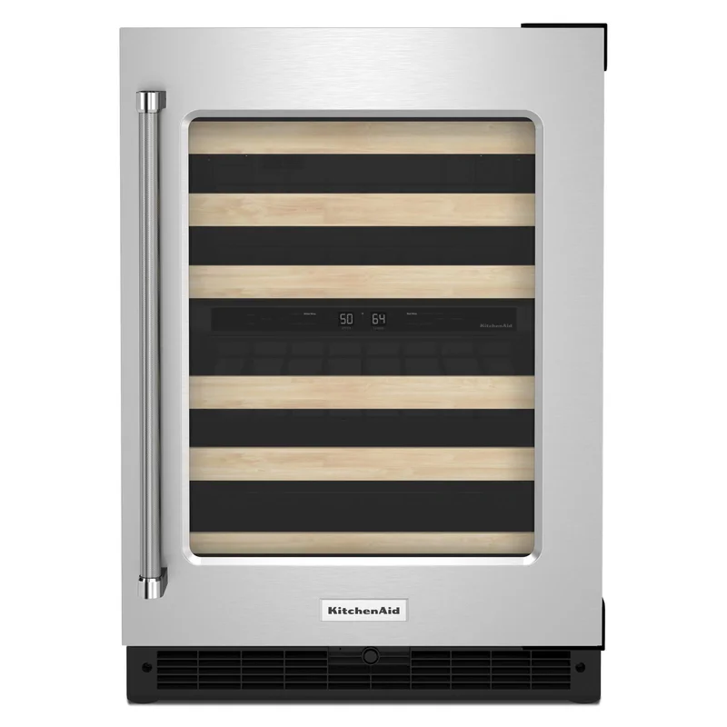 KitchenAid - 23.875 Inch 4.97 cu. ft Undercounter Wine Fridge Refrigerator in Stainless - KUWR214KSB Stainless