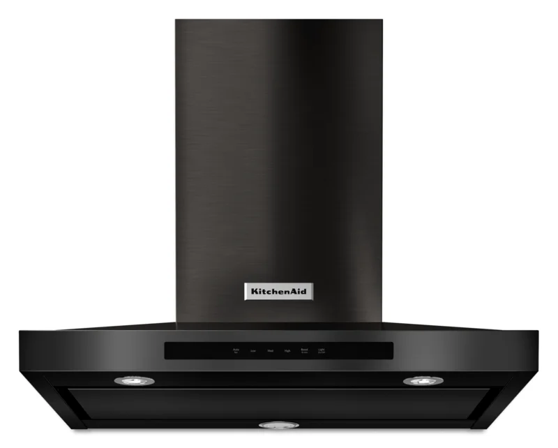 KitchenAid - 30 Inch 600 CFM Wall Mount and Chimney Range Vent in Black Stainless - KVWB600DBS Black Stainless