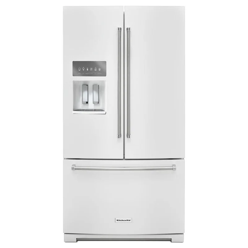 KitchenAid - 35.6875 Inch 26.8 cu. ft French Door Refrigerator in White - KRFF507HWH White