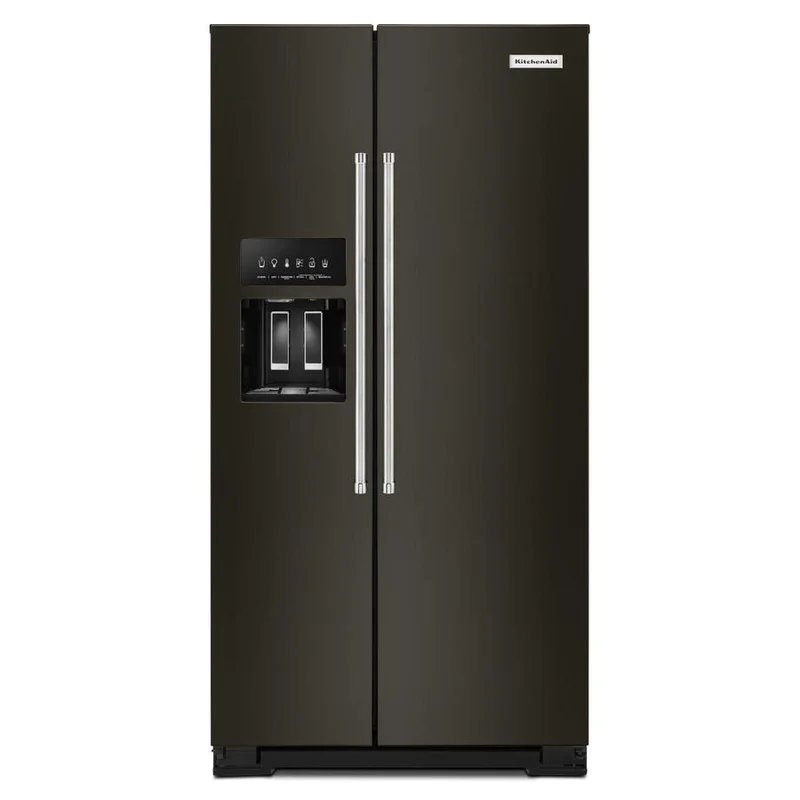 KitchenAid - 35.75 Inch 23 cu. ft Side by Side Refrigerator in Black Stainless - KRSC703HBS Black Stainless