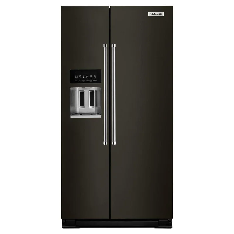 KitchenAid - 35.75 Inch 25 cu. ft Side by Side Refrigerator in Black Stainless - KRSF705HBS Black Stainless