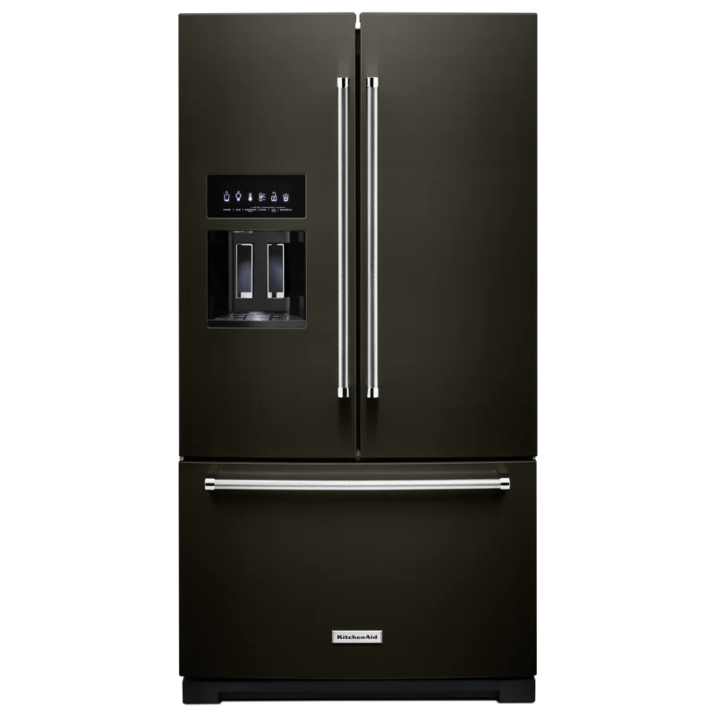 KitchenAid - 35.9375 Inch 27 cu. ft French Door Refrigerator in Black Stainless - KRFF577KBS Black Stainless