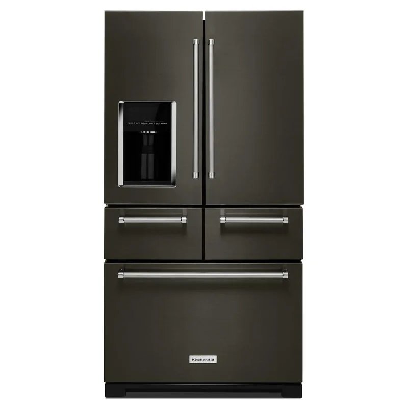 KitchenAid - 36 Inch 25.8 cu. ft French Door Refrigerator in Black Stainless - KRMF706EBS Black Stainless