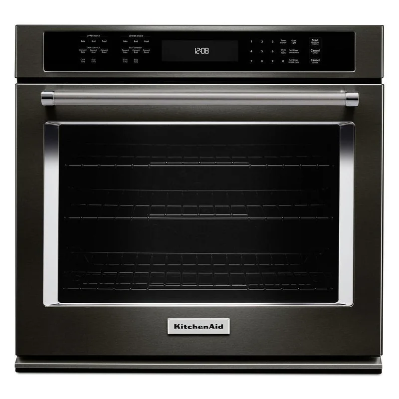 KitchenAid - 4.3 cu. ft Single Wall Oven in Black Stainless - KOSE507EBS Black Stainless
