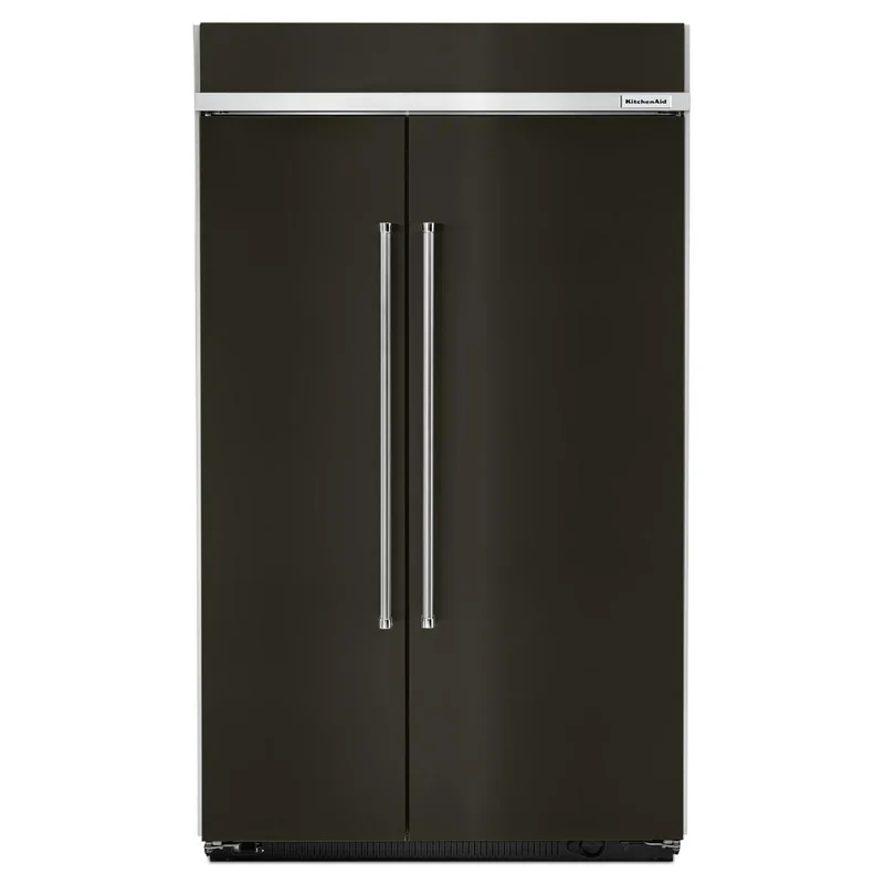 KitchenAid - 48.25 Inch 30 cu. ft Side by Side Refrigerator in Black Stainless - KBSN608EBS Black Stainless