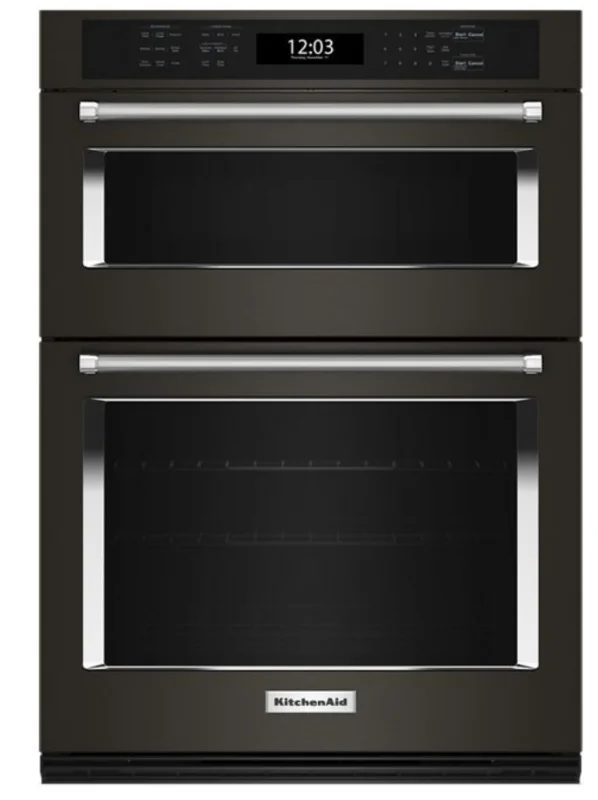KitchenAid - 5.7 cu. ft Combination Wall Oven in Black Stainless - KOEC527PBS Black Stainless