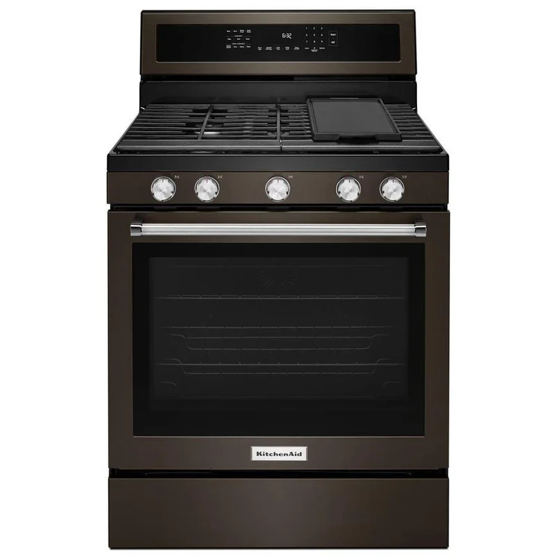KitchenAid - 5.8 cu. ft Gas Range in Black Stainless - KFGG500EBS Black Stainless