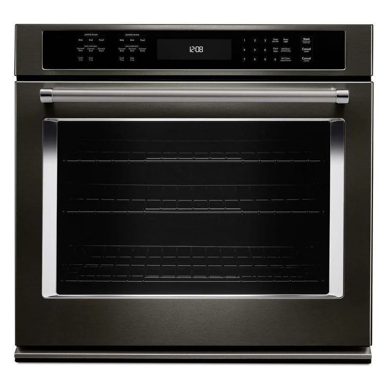 KitchenAid - 5 cu. ft Single Wall Oven in Black Stainless Steel with PrintShield Finish - KOSE500EBS Black Stainless