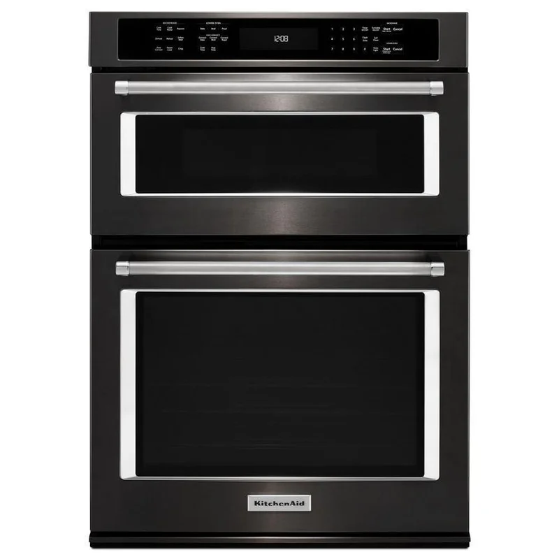 KitchenAid - 6.4 cu. ft Combination Wall Oven in Black Stainless Steel with PrintShield Finish - KOCE500EBS Black Stainless