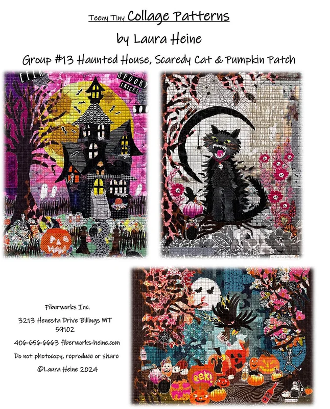 LAURA HEINE: Teeny Tiny Collage Pattern Haunted House-Scaredy Cat-Pumpkin Patch
