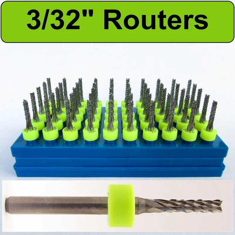 Lightly Used Diamond-Flute Carbide Router Bits  3/32" Fish Tail  1/8" Shank  50 Pieces  URD155