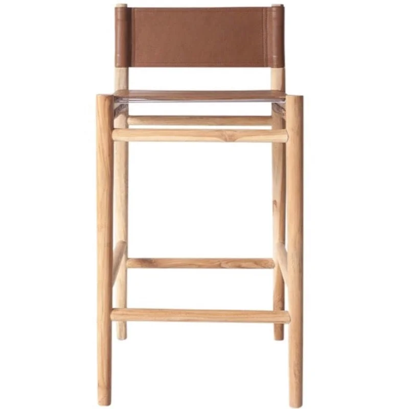 Lili Barstool, Camel Leather w/ Natural Teak Wood