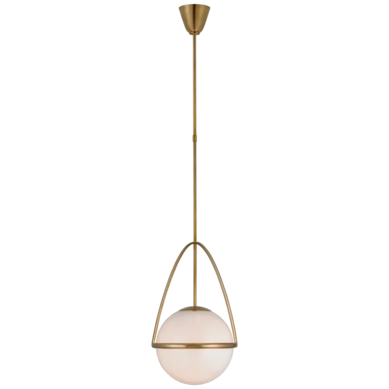 Lisette Medium Globe Pendant, Brass with White Glass