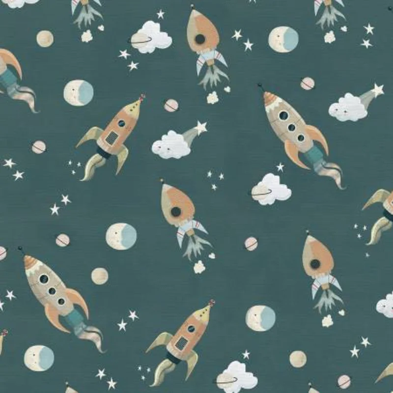 LITTLE ADVENTURER: Blast Off Cadet-Blue (1/4 Yard)