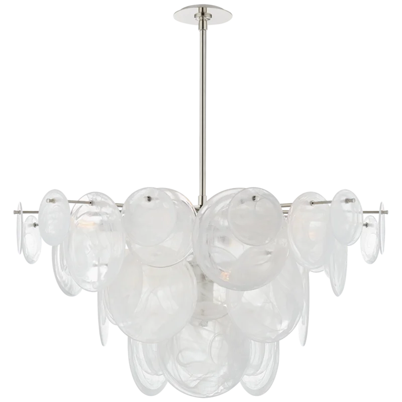 Loire Large Chandelier, Polished Nickel/ White Glass