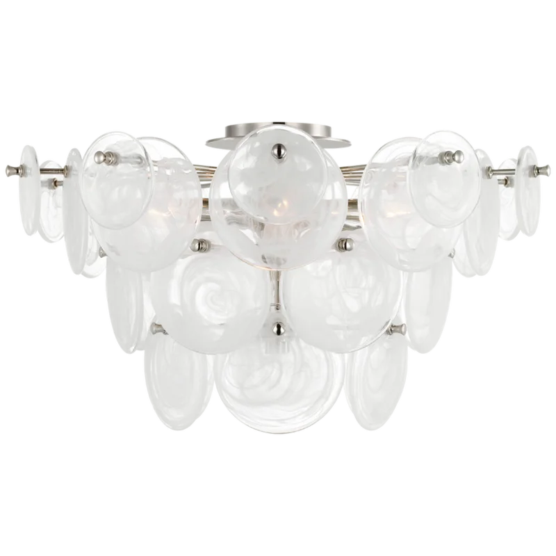 Loire Large Tiered Flush Mount, Polished Nickel/White Glass