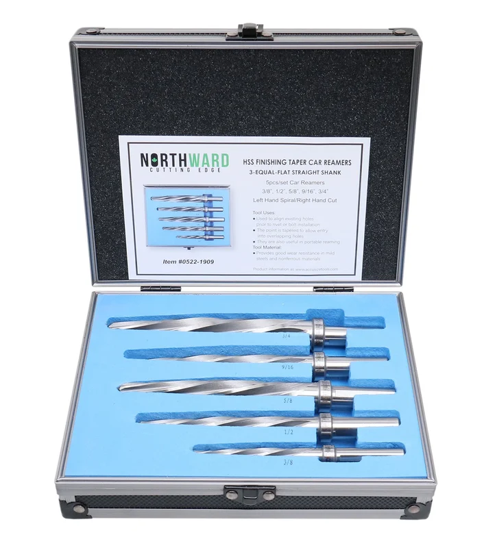 M2 H.S.S. Standard Spiral Flute Deluxe Car Reamer Set, w/ Aluminum Case