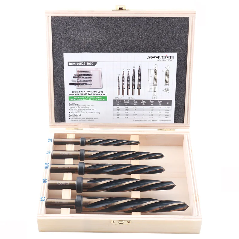 M2 H.S.S. Standard Spiral Flute Premium Car Reamer Set, Black Oxide