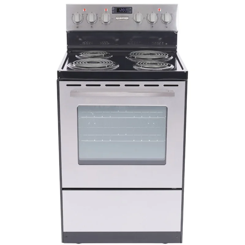 Marathon - 23.6 Inch 2.7 cu. ft Electric Coil Range With Clock in Stainless - MER241SS-2 Stainless