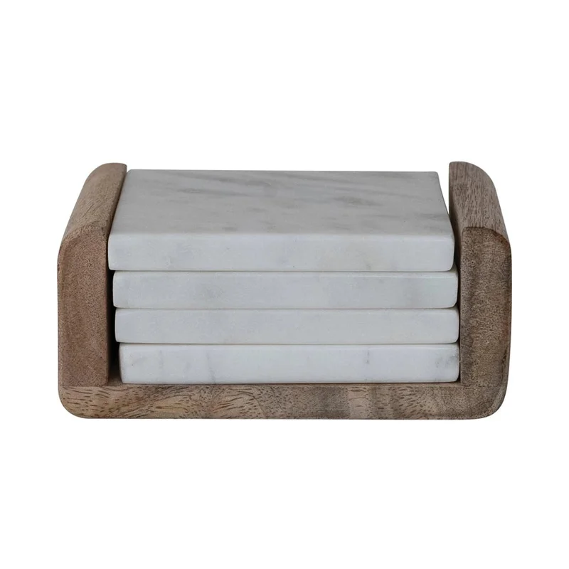 Marble Coasters with Mango Wood Holder