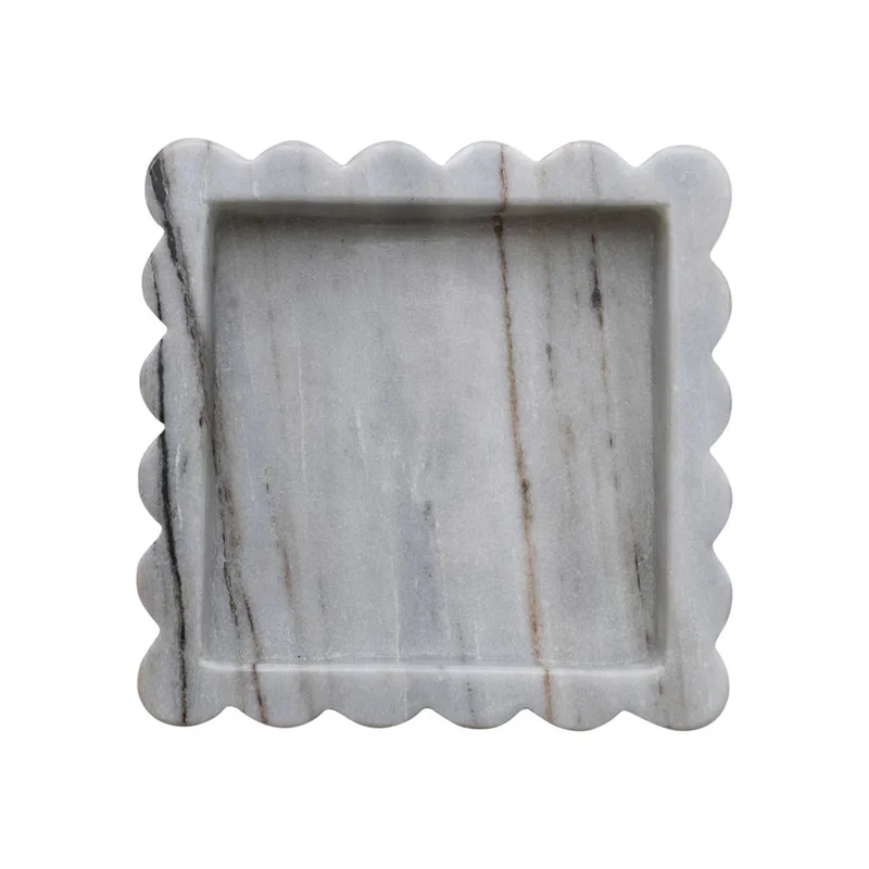 Marble Scalloped Tray, Grey/White Melange
