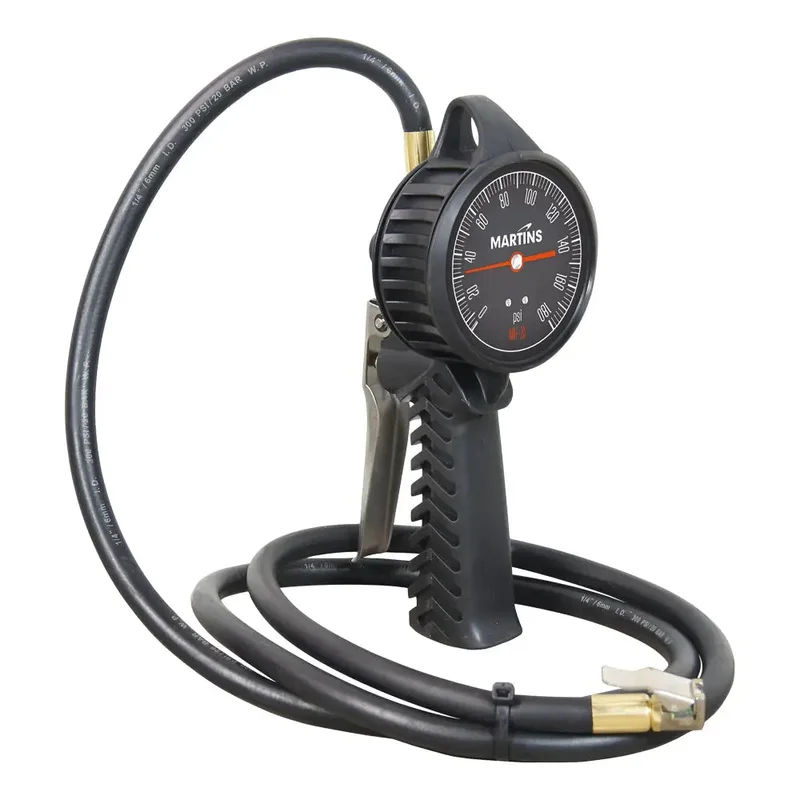 Martins MH-31 Dial Gauge Tire Inflator, Flate Mate, 6ft, 174 PSI, Clip-On