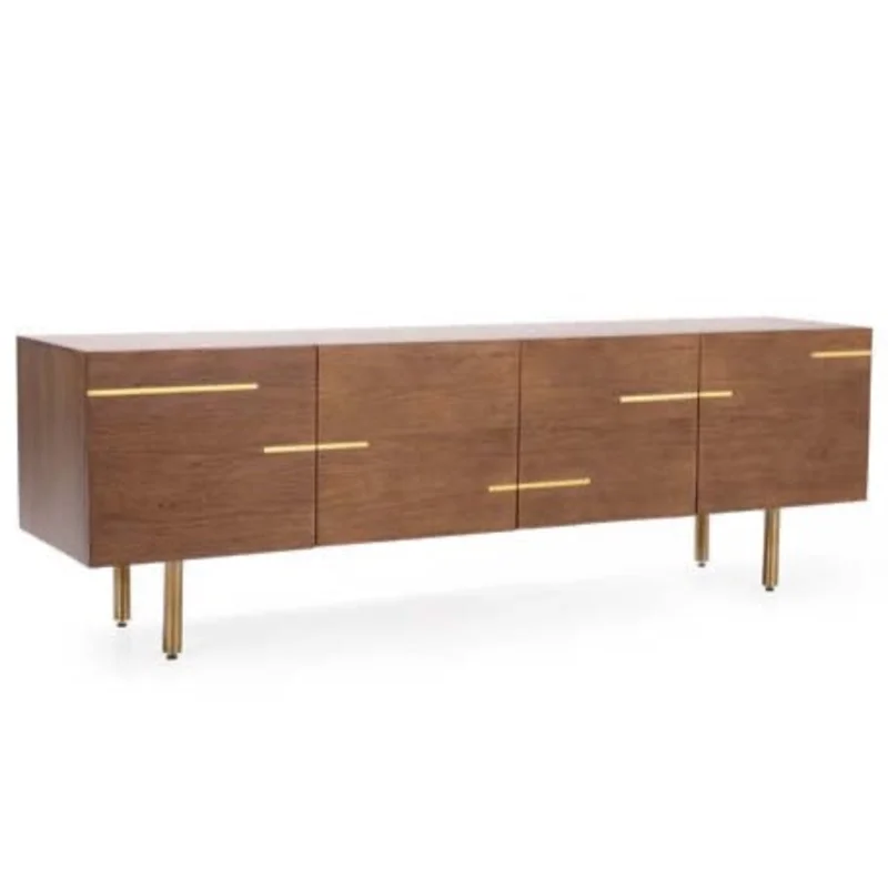 Maxwell 4-Door Media Cabinet, Shiitake/ Brass, 74.75W x 18D x 24.25H