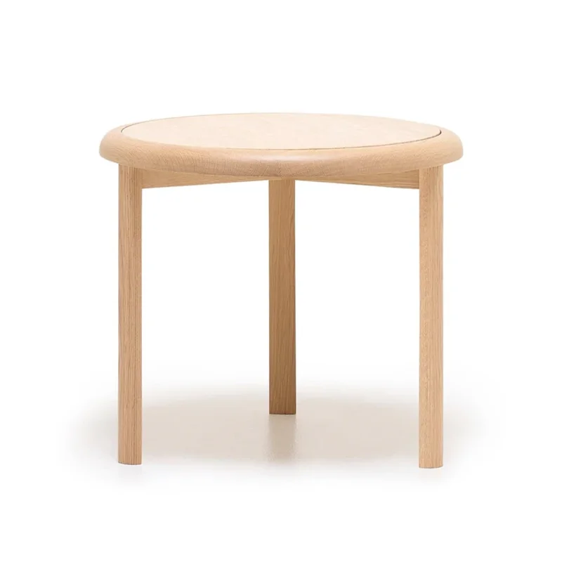 Meld Side Table, Light Oak with Travertine Top, 21.9"Dia x 18.9"H