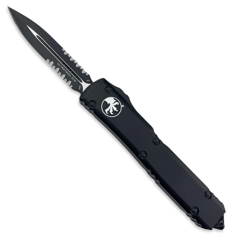 MicroTech 122-2T - Ultratech D/E Black Tactical Partial Serrated