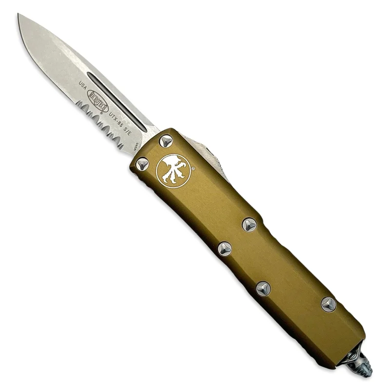 Microtech 231-11TA - UTX-85 S/E Tan Stonewash Partially Serrated