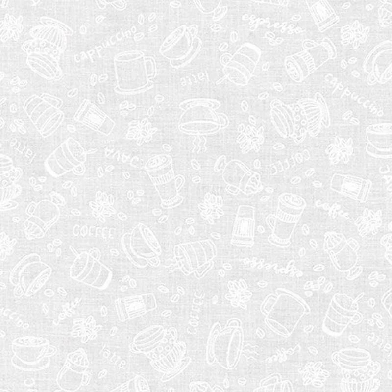Mini Madness: White on White Coffee Cups (1/4 Yard)