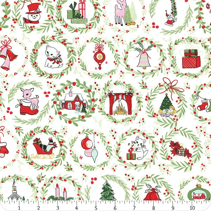 MISTLETOE & HOLLY: Wreaths-Cloud (1/4 Yard)