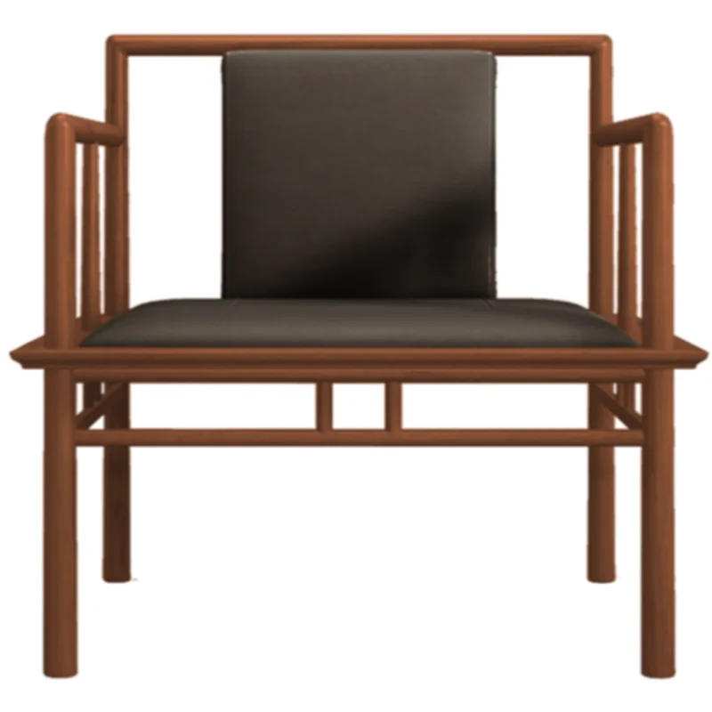 Modern Ming Leather Lounge Chair, Ginger/Chia