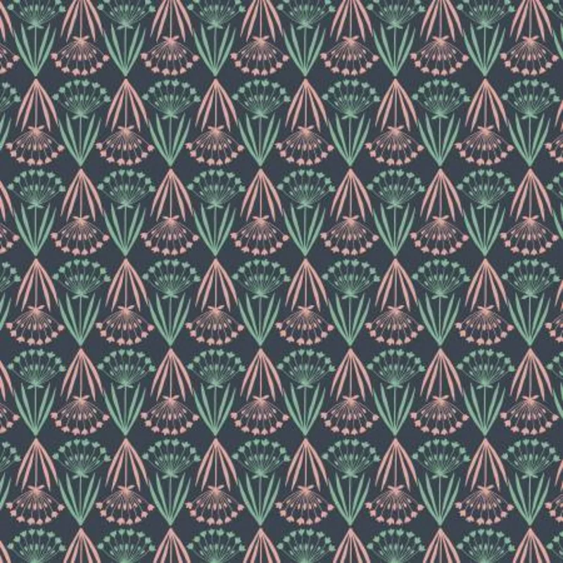 MOJOLICA: Floral stems on dark blue (1/4 Yard)