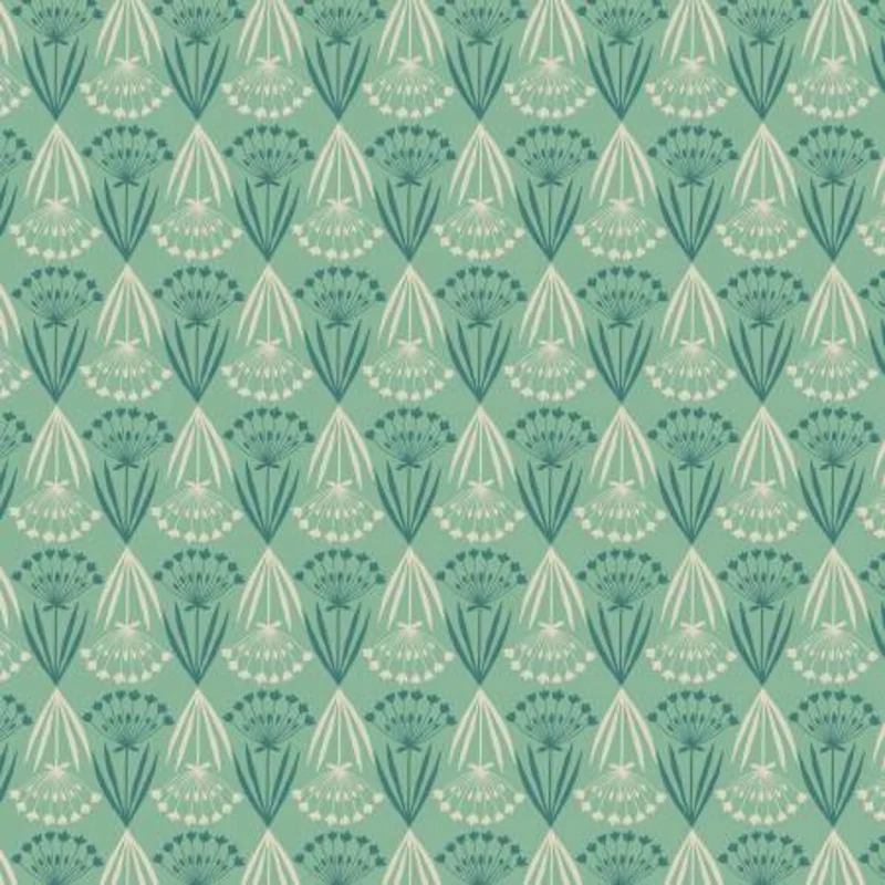 MOJOLICA: Floral stems on minty green (1/4 Yard)