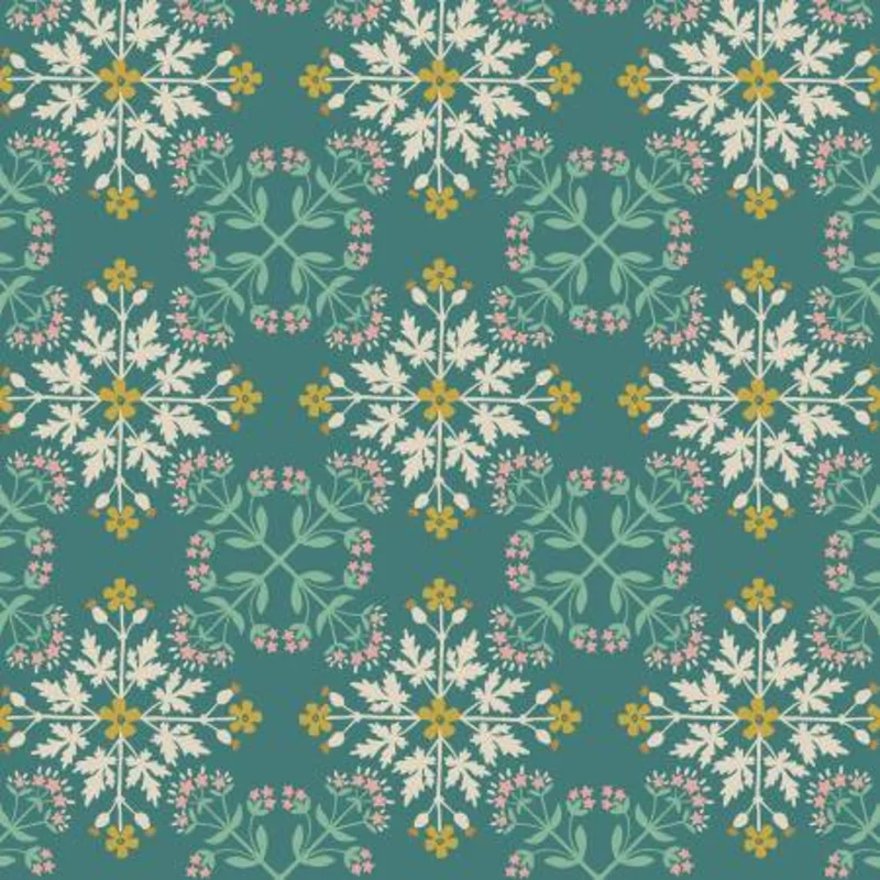 MOJOLICA: Floral tile on green (1/4 Yard)